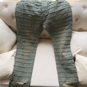 mnml Frayed Horizontal Ribbed Olive Green Jeans